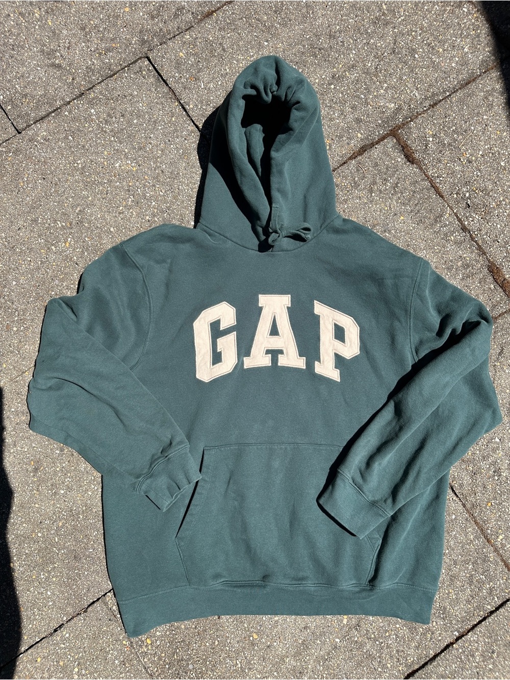 Classic GAP Arch Logo Pullover Hoodie Dark Forest Green & Cream Men's XL Cozy